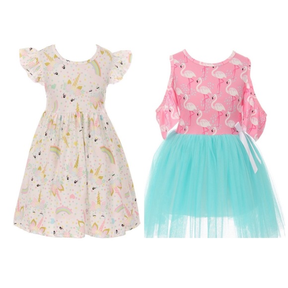 BNY Corner Other - 2 pieces set Little Girl Toddler Kid Unicorn Rainbow Polka Floral Girl top dress